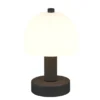 Kleine Tischlampe GLENN aus Metall Schwarz in Pilzform mit Glasschirm, Höhe 19cm