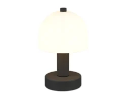 Kleine Tischlampe GLENN aus Metall Schwarz in Pilzform mit Glasschirm, Höhe 19cm