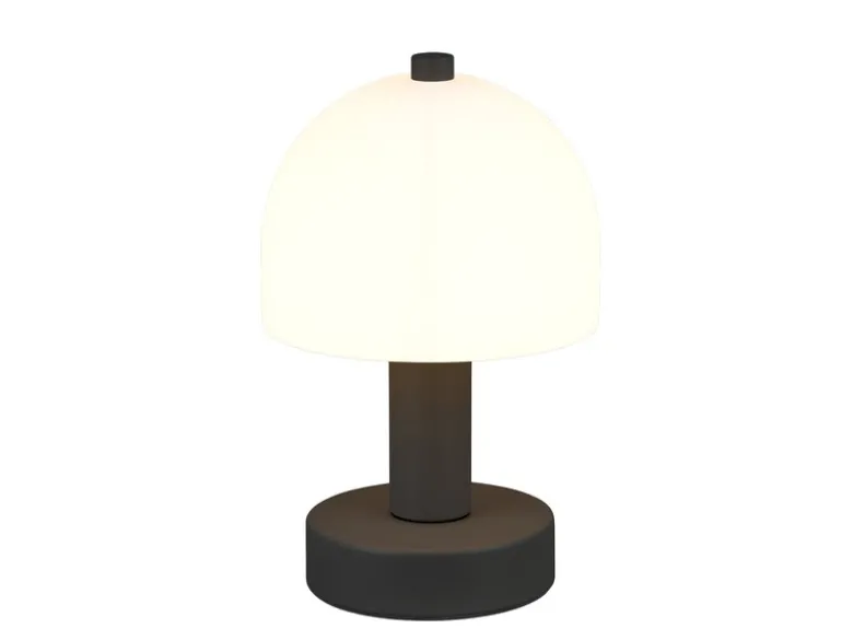 Kleine Tischlampe GLENN aus Metall Schwarz in Pilzform mit Glasschirm, Höhe 19cm