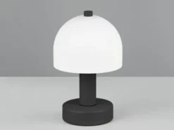 Kleine Tischlampe GLENN aus Metall Schwarz in Pilzform mit Glasschirm, Höhe 19cm