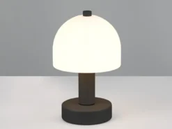 Kleine Tischlampe GLENN aus Metall Schwarz in Pilzform mit Glasschirm, Höhe 19cm