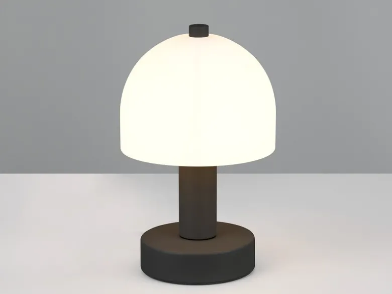 Kleine Tischlampe GLENN aus Metall Schwarz in Pilzform mit Glasschirm, Höhe 19cm