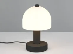 Kleine Tischlampe GLENN aus Metall Schwarz in Pilzform mit Glasschirm, Höhe 19cm