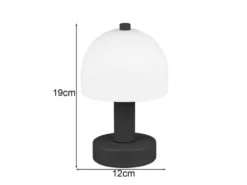 Kleine Tischlampe GLENN aus Metall Schwarz in Pilzform mit Glasschirm, Höhe 19cm