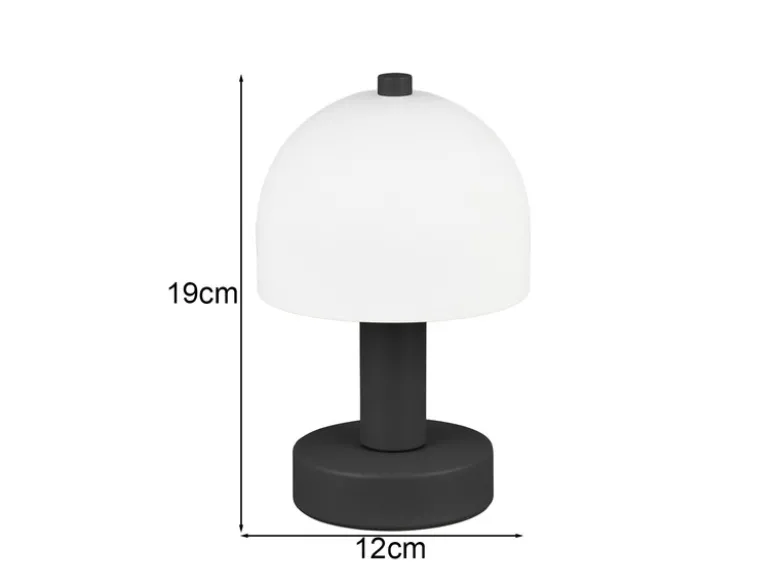 Kleine Tischlampe GLENN aus Metall Schwarz in Pilzform mit Glasschirm, Höhe 19cm