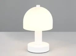 Kleine Tischlampe GLENN aus Metall Weiß in Pilzform mit Glasschirm, Höhe 19cm