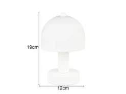 Kleine Tischlampe GLENN aus Metall Weiß in Pilzform mit Glasschirm, Höhe 19cm