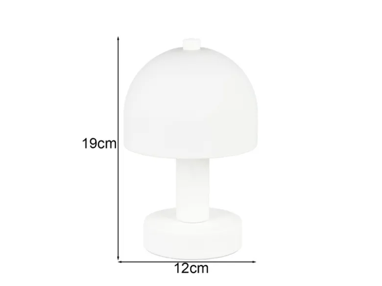 Kleine Tischlampe GLENN aus Metall Weiß in Pilzform mit Glasschirm, Höhe 19cm