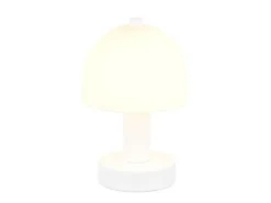 Kleine Tischlampe GLENN aus Metall Weiß in Pilzform mit Glasschirm, Höhe 19cm