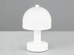 Kleine Tischlampe GLENN aus Metall Weiß in Pilzform mit Glasschirm, Höhe 19cm