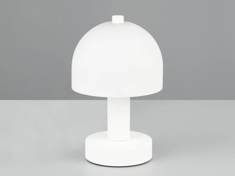 Kleine Tischlampe GLENN aus Metall Weiß in Pilzform mit Glasschirm, Höhe 19cm