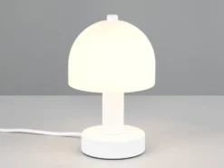 Kleine Tischlampe GLENN aus Metall Weiß in Pilzform mit Glasschirm, Höhe 19cm