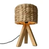 Kleine Tischlampe mit Holz Dreibein & E14 Schirm Wasserhyazinthe, Höhe 26cm