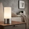 Kleine Tischlampe SARNO mit Touch Dimmer und E14 Glasschirm, Höhe 20cm