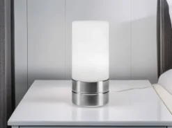 Kleine Tischlampe SARNO mit Touch Dimmer und E14 Glasschirm, Höhe 20cm