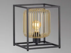 Kleine Tischlampe Schwarz Gold mit LED dimmbar, Quadrat 23cm