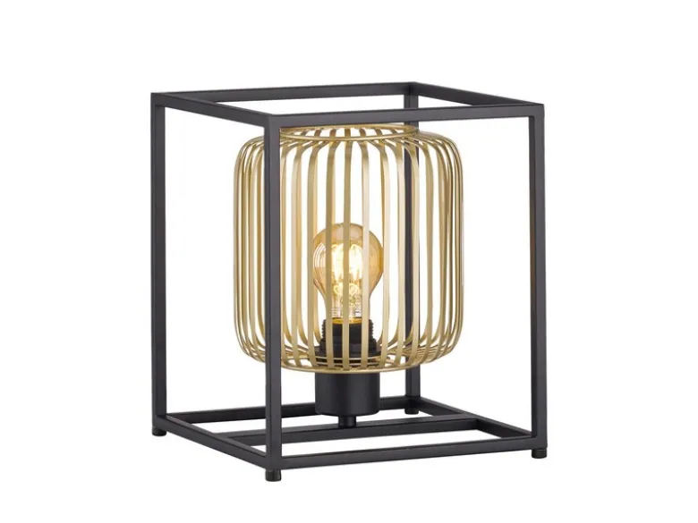 Kleine Tischlampe Schwarz Gold mit LED dimmbar, Quadrat 23cm