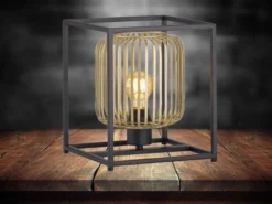 Kleine Tischlampe Schwarz Gold mit LED dimmbar, Quadrat 23cm