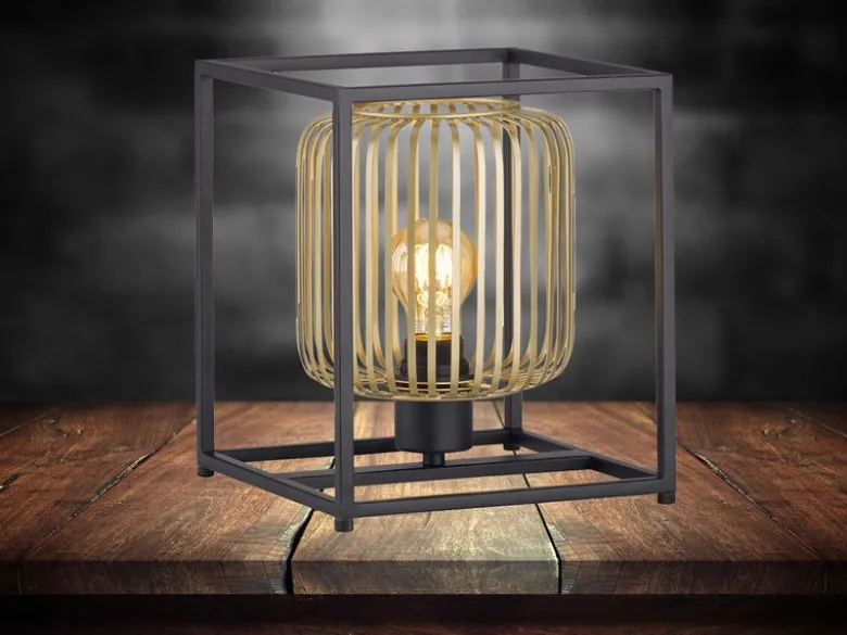 Kleine Tischlampe Schwarz Gold mit LED dimmbar, Quadrat 23cm