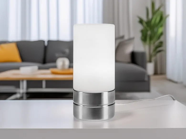 Kleine Tischlampe touch dimmbar mit Glasschirm Weiß & E14 LED, Höhe 20cm