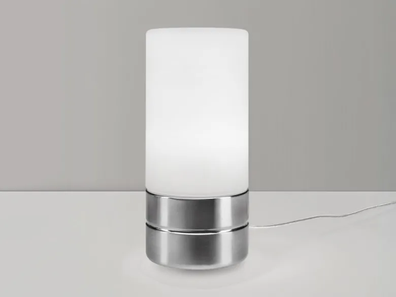 Kleine Tischlampe touch dimmbar mit Glasschirm Weiß & E14 LED, Höhe 20cm