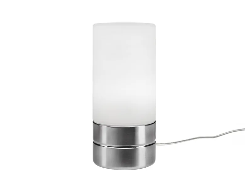 Kleine Tischlampe touch dimmbar mit Glasschirm Weiß & E14 LED, Höhe 20cm