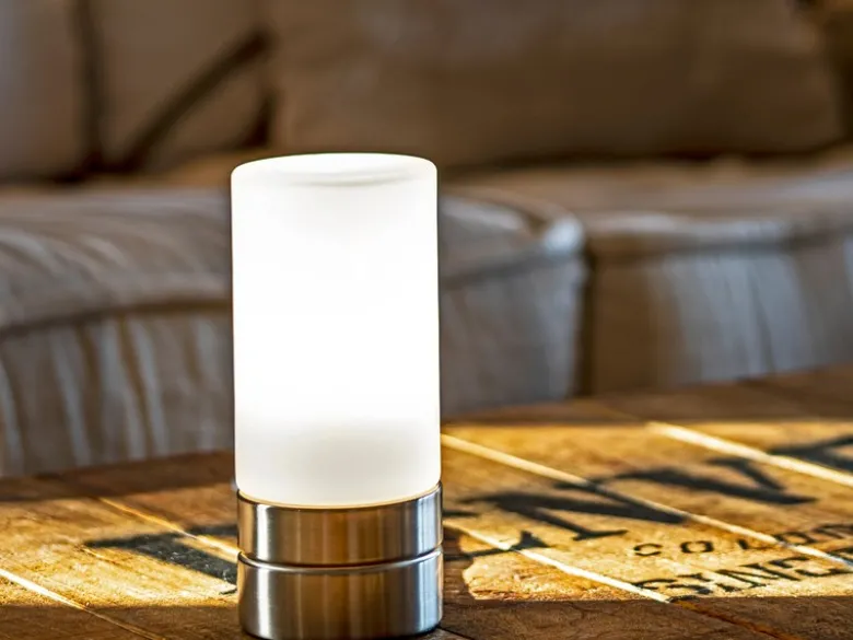 Kleine Tischlampe touch dimmbar mit Glasschirm Weiß & E14 LED, Höhe 20cm