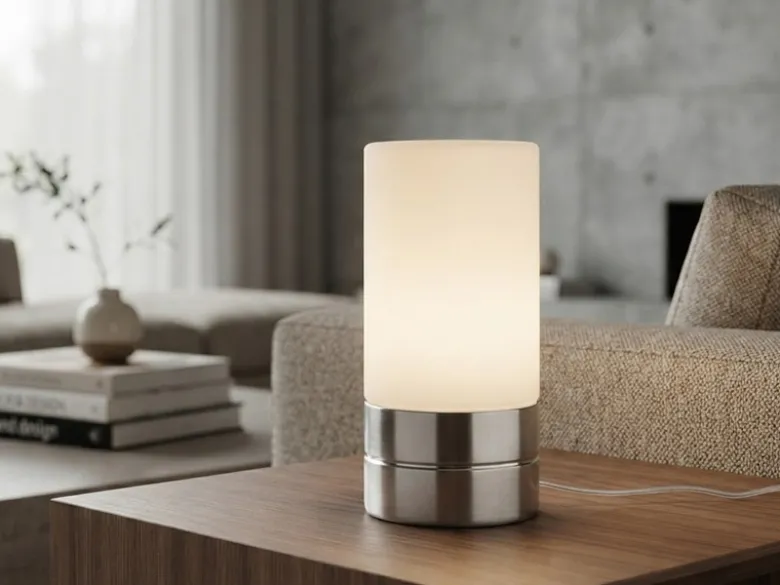 Kleine Tischlampe touch dimmbar mit Glasschirm Weiß & E14 LED, Höhe 20cm