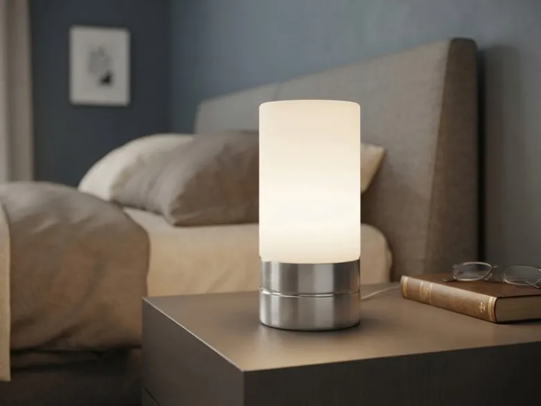Kleine Tischlampe touch dimmbar mit Glasschirm Weiß & E14 LED, Höhe 20cm