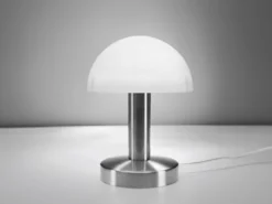 Kleine Tischlampe WARIN mit E14 Glasschirm Weiß per Touch dimmbar, Höhe 21cm