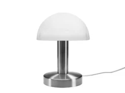 Kleine Tischlampe WARIN mit E14 Glasschirm Weiß per Touch dimmbar, Höhe 21cm