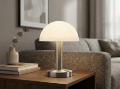 Kleine Tischlampe WARIN touch dimmbar, Glasschirm Weiß mit E14 LED, Höhe 21cm