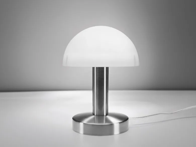 Kleine Tischlampe WARIN touch dimmbar, Glasschirm Weiß mit E14 LED, Höhe 21cm