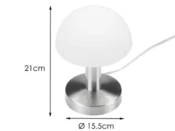 Kleine Tischlampe WARIN touch dimmbar, Glasschirm Weiß mit E14 LED, Höhe 21cm