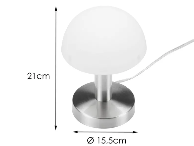 Kleine Tischlampe WARIN touch dimmbar, Glasschirm Weiß mit E14 LED, Höhe 21cm