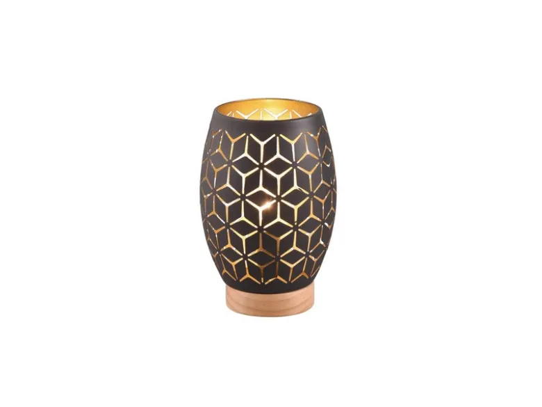 Kleine Tischleuchte BIDAR in Schwarz/Gold mit ausgefallenem Stanzmuster, H: 21cm