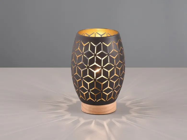 Kleine Tischleuchte BIDAR in Schwarz/Gold mit ausgefallenem Stanzmuster, H: 21cm