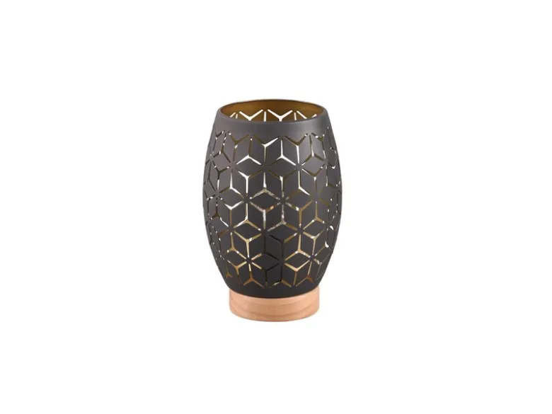 Kleine Tischleuchte BIDAR in Schwarz/Gold mit ausgefallenem Stanzmuster, H: 21cm