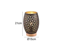 Kleine Tischleuchte BIDAR in Schwarz/Gold mit ausgefallenem Stanzmuster, H: 21cm