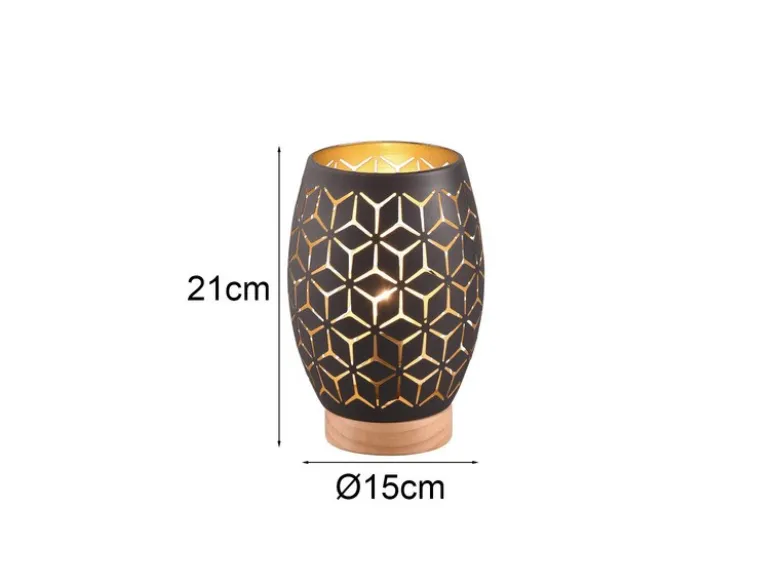 Kleine Tischleuchte BIDAR in Schwarz/Gold mit ausgefallenem Stanzmuster, H: 21cm