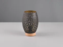 Kleine Tischleuchte BIDAR in Schwarz/Gold mit ausgefallenem Stanzmuster, H: 21cm