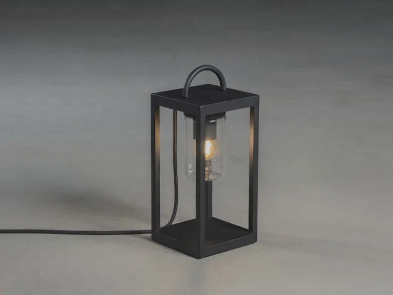 Kleine Tischleuchte BOLOGNA Schwarz aus Stahl mit Klarglas, Höhe 33cm
