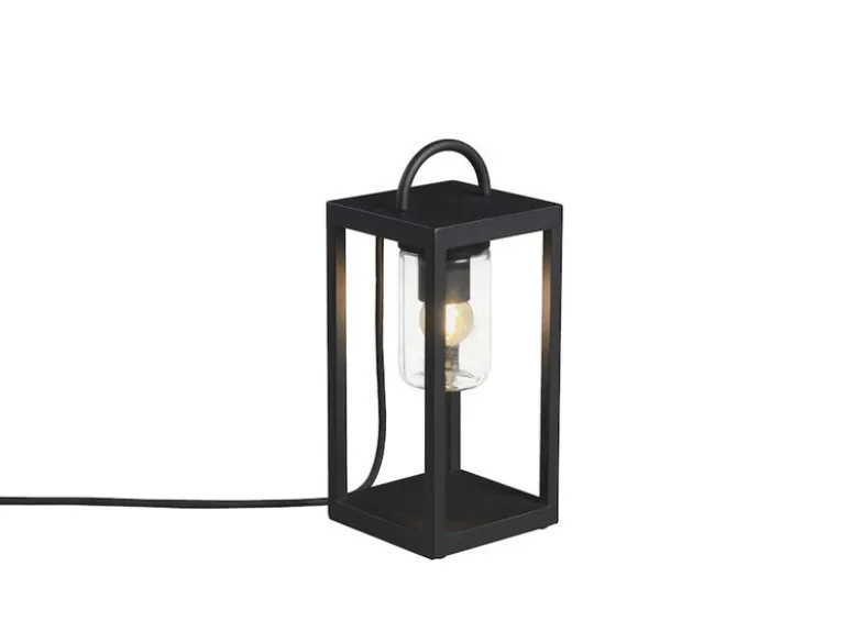 Kleine Tischleuchte BOLOGNA Schwarz aus Stahl mit Klarglas, Höhe 33cm