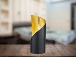 Kleine Tischleuchte FRANK 1-flammig Metall Schwarz matt / Gold, Höhe 24cm