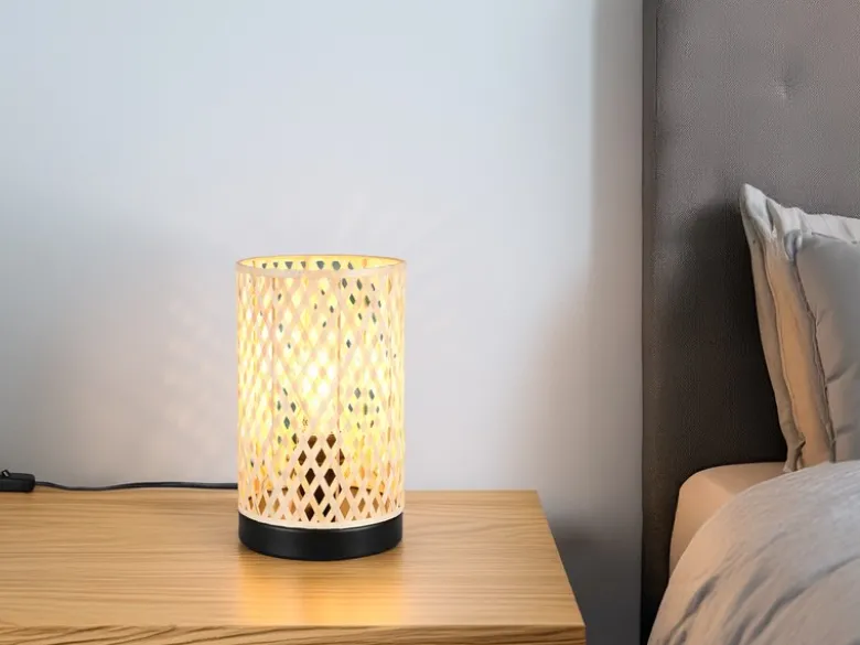 Kleine Tischleuchte LAURENT Korbgeflecht Lampenschirm aus Bambus, Höhe 23cm