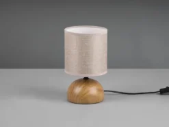 Kleine Tischleuchte LUCI mit Keramikfuß Holzoptik & Stoffschirm, Höhe 23cm