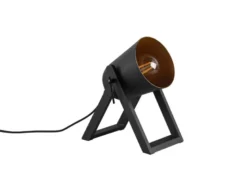 Kleine Tischleuchte MARC Naturholz Metallschirm Schwarz/Gold, Höhe 21cm