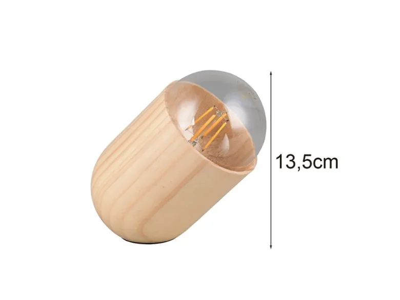 Kleine Tischleuchte NARA oval aus hellem Naturholz, Höhe 13,5cm