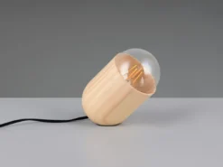 Kleine Tischleuchte NARA oval aus hellem Naturholz, Höhe 13,5cm