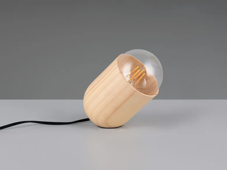 Kleine Tischleuchte NARA oval aus hellem Naturholz, Höhe 13,5cm